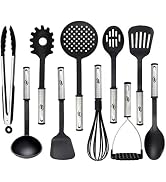 Kitchen Utensils Set, 10 Nylon Stainless Steel Cooking Utensils, Non Stick and Heat Resistant Coo...