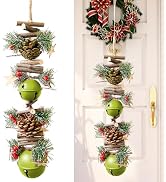 23.6 Inches Christmas Pinecone and Bell Hanging Decoration, Rustic Wood Stick Garland with Froste...