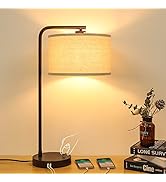 Side Table Lamp with Dual USB Ports, Dimmable Bedside Lamp Modern Nightstand Lamp Desk Reading La...