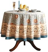 patdrea Designer French Linen Table Cloth for Round Tables,Floral Provencal Rustic Decor Tableclo...