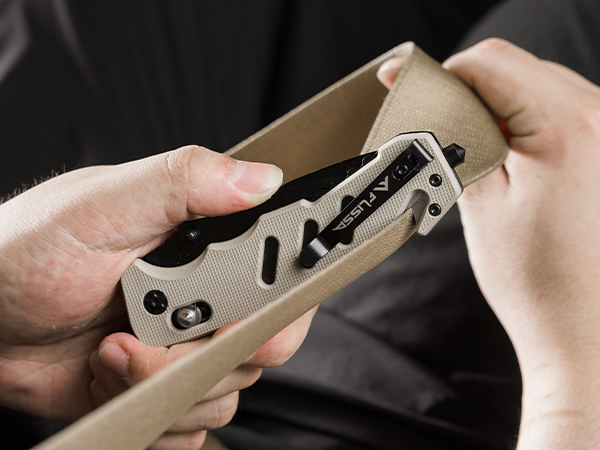 FLISSA Folding Pocket Knife with Glass Breaker and Seatbelt Cutter