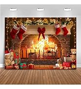 Mocsicka Christmas Fireplace Backdrop for Photography Fireplace Rustic Red Brick Wall Photography...