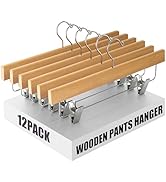 Ulimart Wooden Pant Hangers 12 Pack with Clips, Skirt Hangers, Adjustable Heavy Duty Clips, for J...