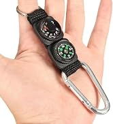 Black Carabiner Key Chain Compass Thermometer Metal Camping Outdoor Gadgets Hiking Survival to Mu...