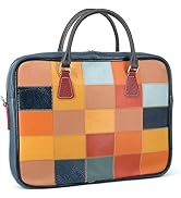 Hyfant Top Grain Leather Laptop Handbag Multicolor Patchwork Laptop Messenger Shoulder Bags Cross...