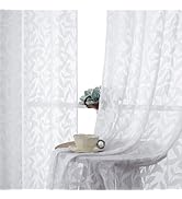 Chyhomenyc Sheer White Curtains 84 Inches Long 2 Panels Set, Light Filtering Soft Lightweight Lea...