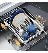 JASIWAY White Expandable Stainless Steel Dish Drying Rack Over The Sink for Small Kitchen, Counte...