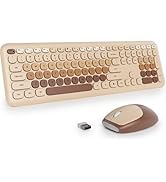 Fogruaden Quiet Brown Wireless Keyboard and Mouse, 2.4GHz Retro Cute Typewriter-Style Full-Size C...