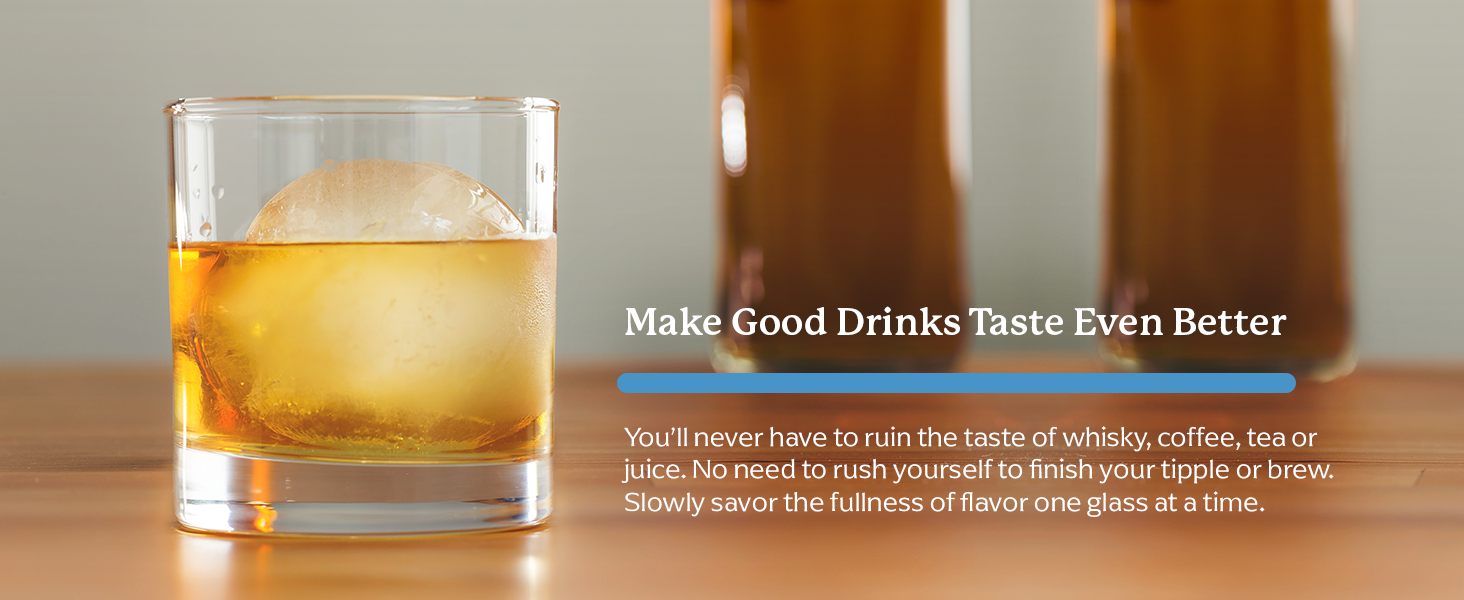 whiskey with large ice spheres made with ice cube silicone mold