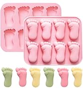 Baby Footprint Silicone Mold, 8 Cavities, Pink, Set of 2