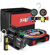 PB Motor TECH 4.5CFM 1/3HP Vacuum Pump with 4-Way AC Manifold Gauge Set for R134a R22 R410a, with...