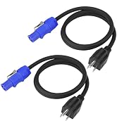 2 Pack Stage Light PowerCON Cable with 3 Prong Plug, 20A 3 Pin 16AWG, Male to Male Power Cable fo...