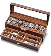 sensok Watch Case Box for Men - 7 SLots Watches Storage Organizer Real-Glass Display Case with Je...