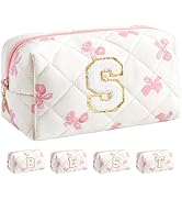HBselect Initial Makeup Bag for Women, Pink Cosmetic Travel Toiletry Bag, Flowers Zipper Make Up ...