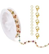 Pandahall 3.28 Feet Natural Stone Beaded Chains Gemstone Agate Link Chains Golden Bracelet Neckla...