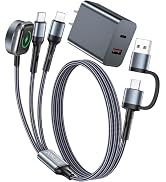 5FT Fast Charging USB C Cable for iPhone and Apple Watch Upgraded 3 in 2 Multi Charging Cable wit...