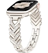 MOFREE Apple Watch Band for Women 38mm 40mm 41mm 42mm, Fashion Womens Metal Strap with Bling Diam...