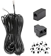 Long Telephone Extension Cord 100FT, Black, Phone Cable Line Wire with Standard RJ11 Plug, 1 Phon...