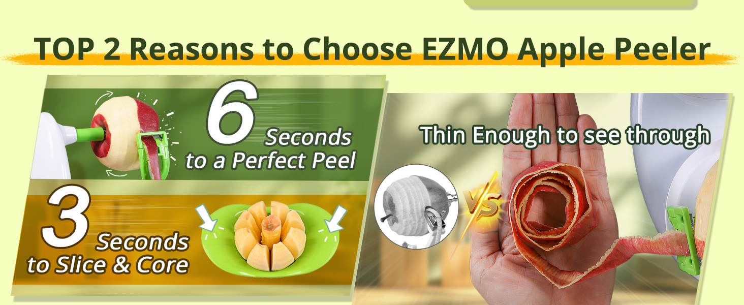 6 seconds to a perfect peel and 3 seconds to slice&core. No waste!