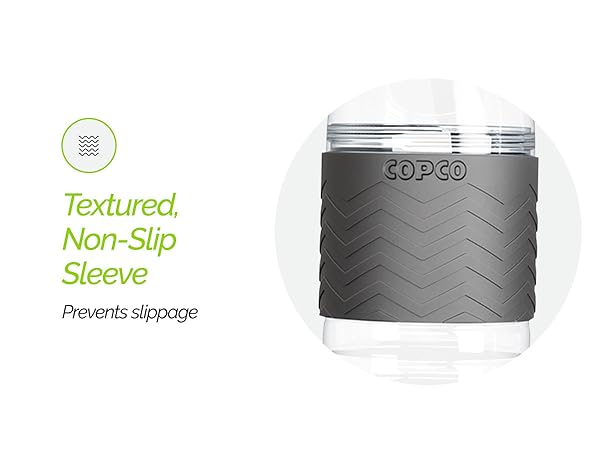 textured non-slip sleeve, prevents slippage