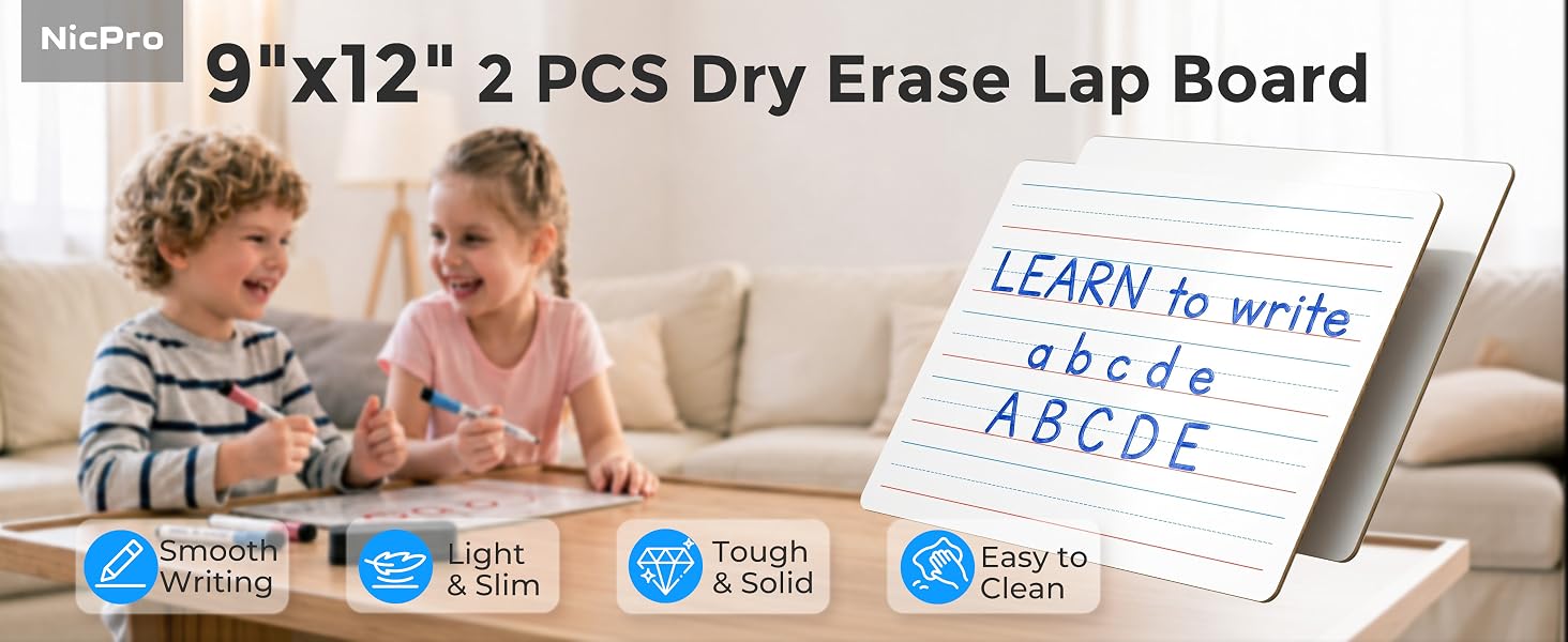 Dry Erase Lap Board 9 x 12 inches 2 Pack