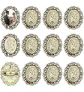 PH PandaHall 12pcs Brooch Cabochon Tray 36x29mm Wedding Bouquet Brooch Blank Alloy Charm Antique ...