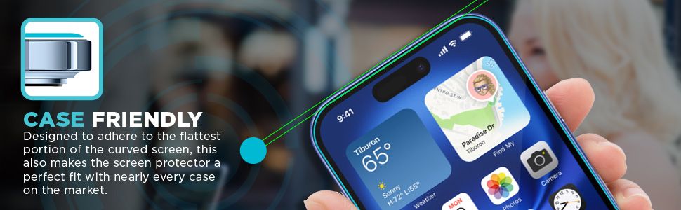Case-friendly HD clear film screen protector for iPhone 16 fits flush inside nearly any case