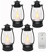 LLQ Small Lanterns Decorative with Remote, Vintage LED Candle Lanterns Decorations, Black Lantern...
