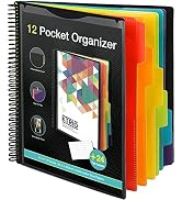 KTRIO 12 Pocket Poly Project Organizer, Binder Organizer Spiral Project Folder Multi Pocket Folde...
