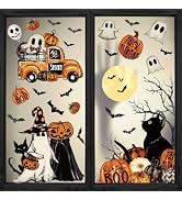 Horaldaily 40 PCS Halloween Window Cling Sticker, Jack-O-Lantern Pumpkin Truck Gnome Ghost Bats C...