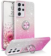 BENTOBEN Compatible with Samsung S21 Ultra Case, Slim Fit Glitter Sparkly 360° Ring Holder Kickst...