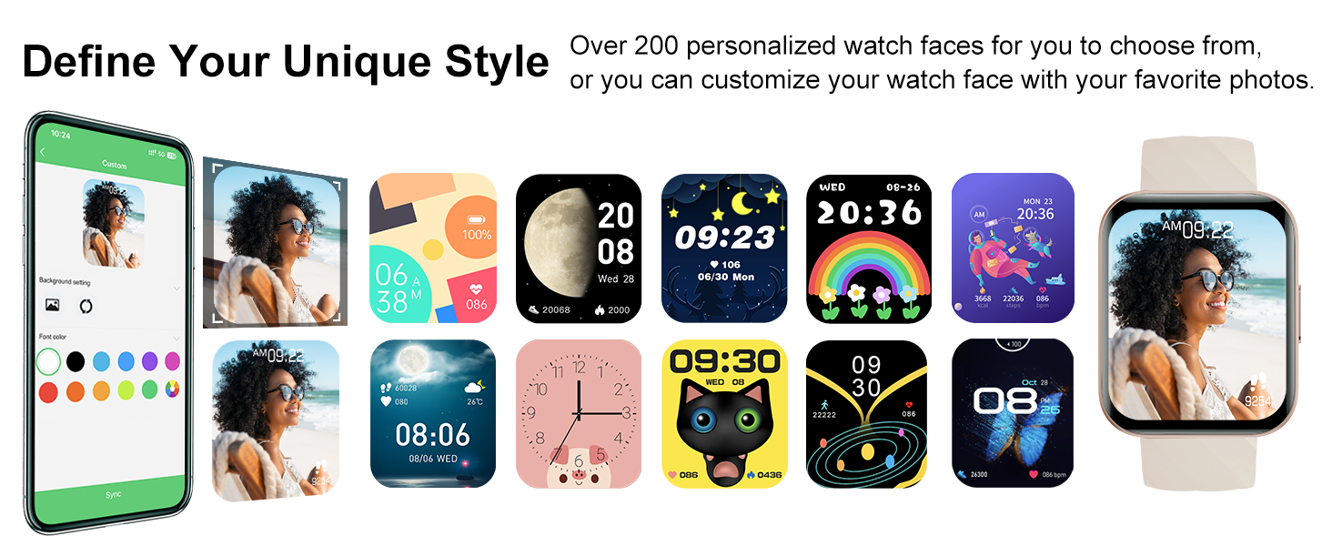 200+ watch faces to choose from or customize with your own photos. Change style anytime.