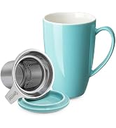 Sweese 15 OZ Porcelain Tea Mug with Infuser and Lid, Loose Leaf Tea Cup, Gifts for Tea Lover, Tur...
