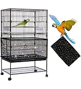 Daoeny Large Bird Cage Cover, Bird Cage Seed Catcher, Adjustable Soft Nylon Mesh Net with Twinkle...