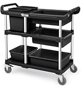 TUFFIOM 3-Tier Plastic Service Storage Utility Cart with Wheels, Heavy Duty Multi-Function Mobile...