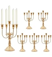 6-Piece Vintage Candelabra Set for Table Centerpiece - Iron 5-Arm Candle Holders with Detachable ...