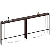 ELYKEN 5.9" Narrow Console Sofa Table with Power Outlets, 5.9" Dx39.4 Wx31.1 H Bamboo Behind Couc...