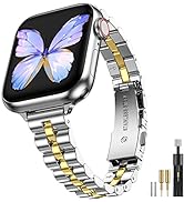 MioHHR Slim Metal Bands Compatible with Apple Watch Ultra 2 1 Series 10/9/8/7/SE/6/5/4/3/2/1,Thin...