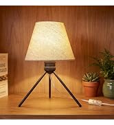 PSDSSHIIS Modern Table Lamp Small Bedside Lamp Metal Linen 13.8 Inches, Soft Light (3000K), Simpl...