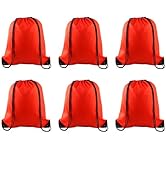 PLULON 6 Pcs Drawstring Bags Bulk Red Drawstring Backpack String Backpack Cinch Sack Sport Gym Ba...