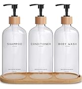 Clear Shampoo and Conditioner Dispenser Set by Brighter Barns - Refillable Plastic Shower Dispens...