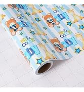 ZINTBIAL Baby Shower Wrapping Paper Roll - Blue Baby Boy Animal Heart Theme Newborn Gift Wrap Pap...
