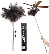 Extendable Ostrich Feather Duster, 47 inches Natural Fluffy Long Handle Feathers Dusters, Soft, D...