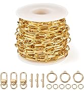Pandahall 16.4 Ft Aluminium Paperclip Chains Light Gold Chain Bracelet Necklace Making Kits with ...