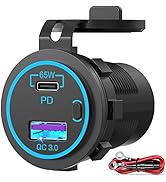 65W PD 12V USB Outlet for Laptop - Qidoe USB C Car Charger Socket Multi Port USB Outlet Quick Cha...