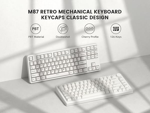 Double Shot PBT keycaps Set, Retro Milky White Keyboard caps,Cherry Profile Keycap 60 75 100 Percent