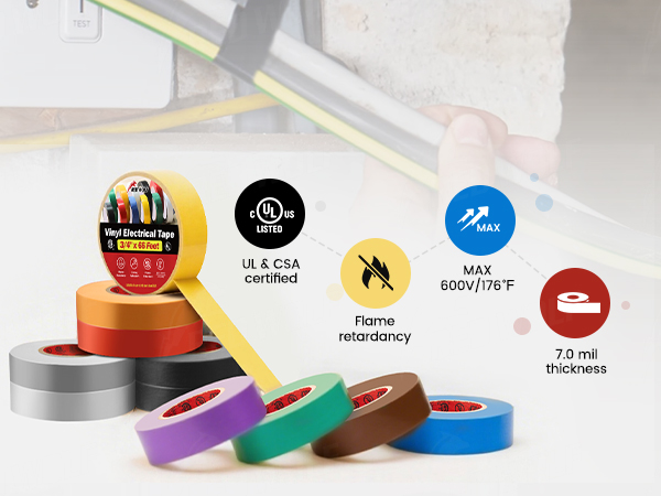 10 Pack Colored Electrical Tape 3/4 Inch x 66 Ft