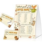 What's Your Coffee Name, Coffee Birthday Party Game for Guest, 1 Game Sign and 30 Sticker Set, Bi...