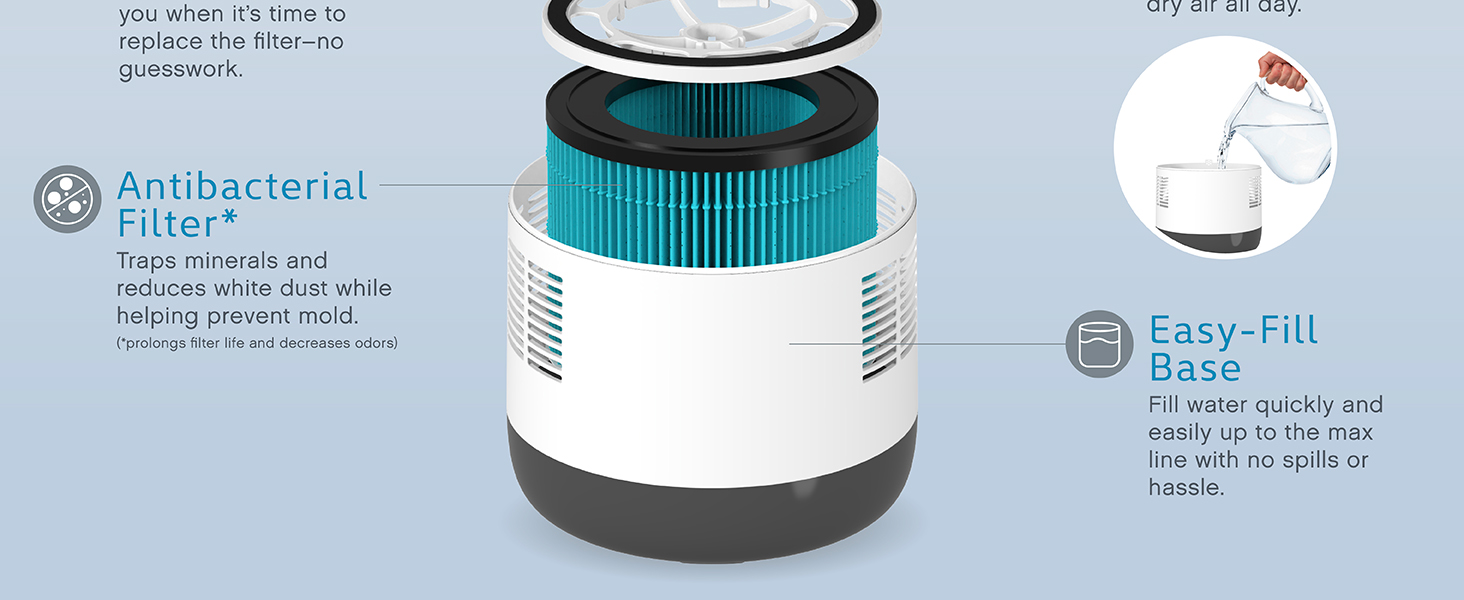 pure enrichment mistaire eva mist free evaporative humidifier with easy fill base and filter
