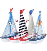 NUOBESTY 4pcs Wooden Mini Sailboat Model Miniature Sailing Boat Ships Nautical Sailboat Decoratio...